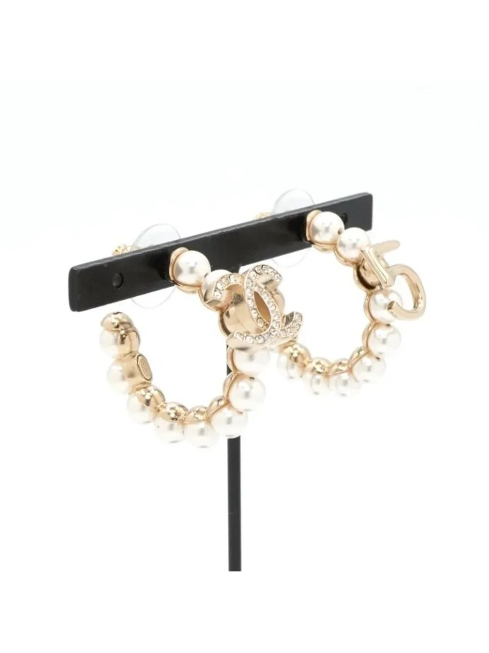 Chanel Earrings Gold CC Logo N5 Rhinestone Hoop